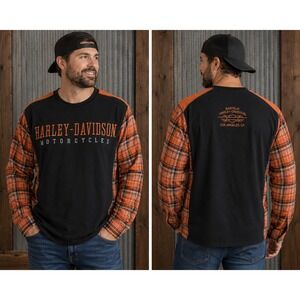 Vintage Upcycled Harley-Davidson Flannel Long Sleeve XL Biker Graphic Tee